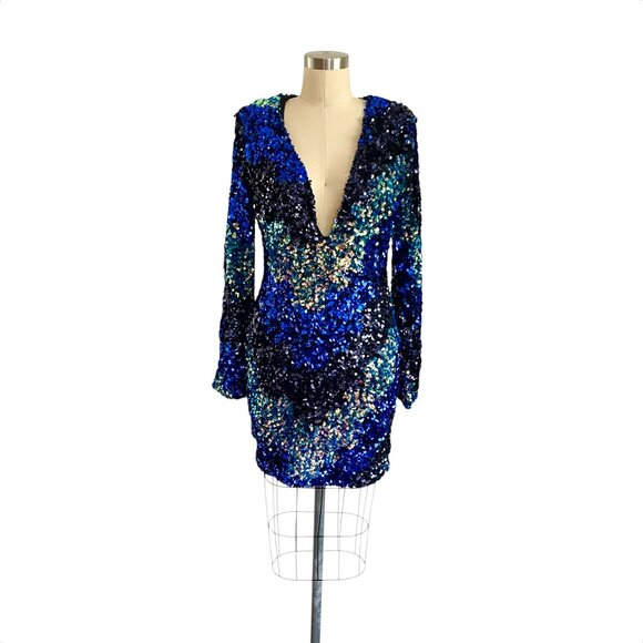 Fashion Nova Blue Sequin Mini Party Dress M - Picture 1 of 7